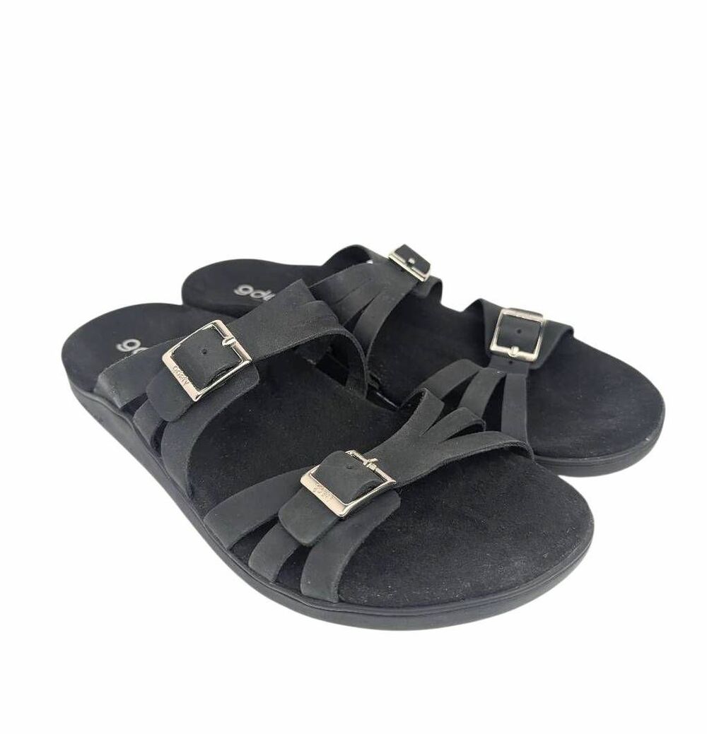 Gdefy Gravity defy ortal Black leather strappy comfort sandals womens 11